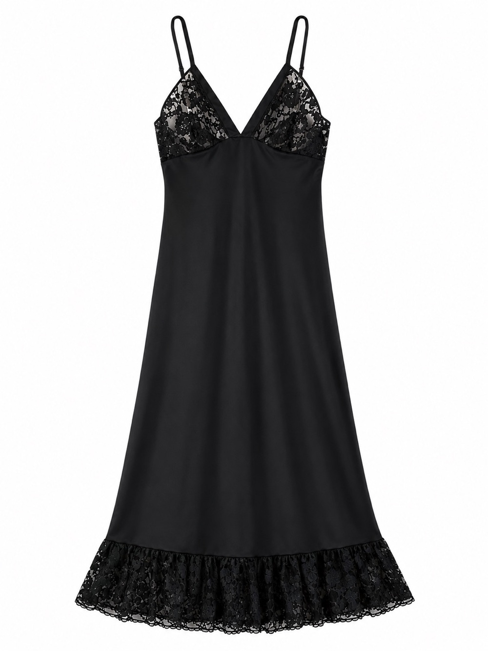 Vintage Lyndons Black Lace Nightgown Slip Dress Made in USA